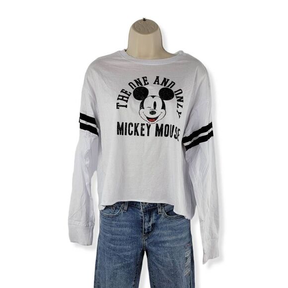 Disney Tops - Disney White Mickey Mouse  Long sleeve crop Top  Large Jrs.